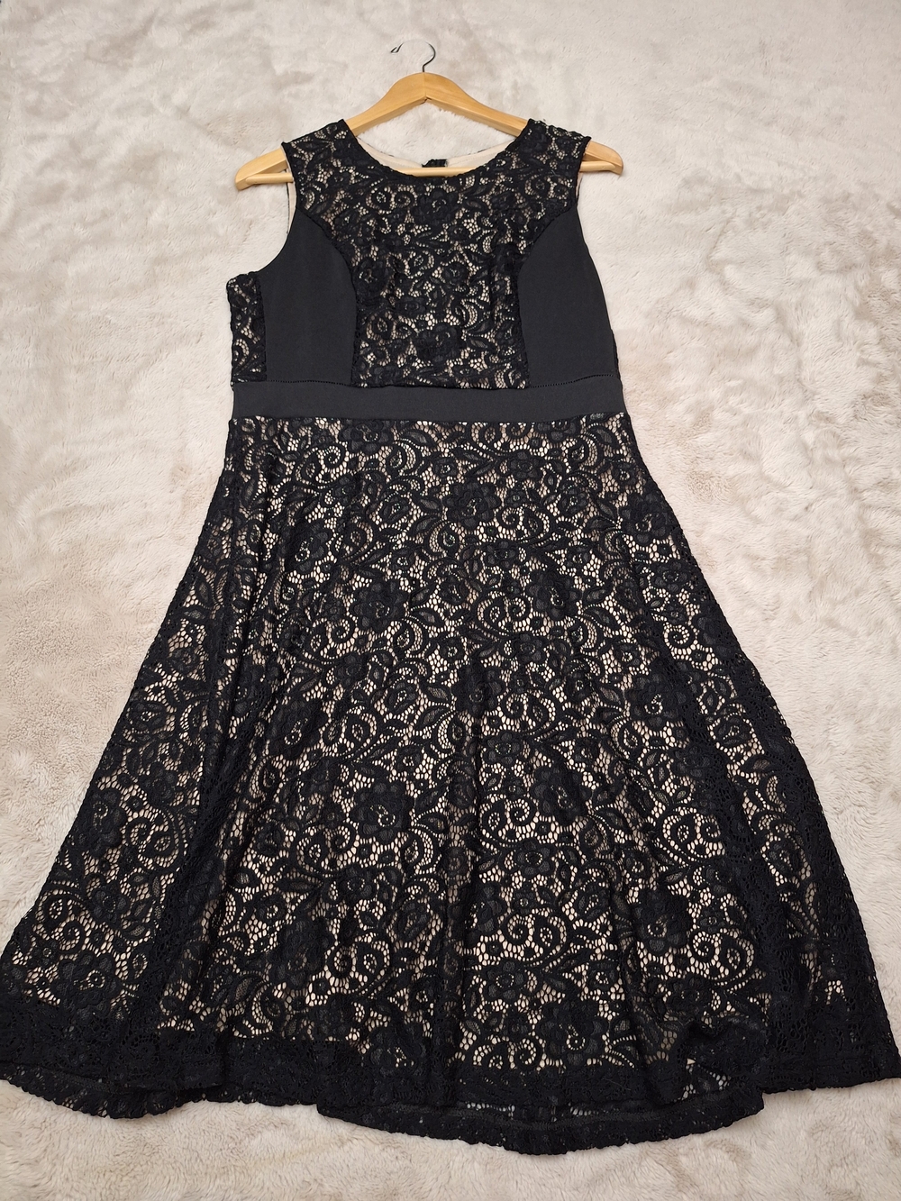 Meaneor Black Lace Fit & Flare Sleeveless Dress Size XL Tan Nude Lining